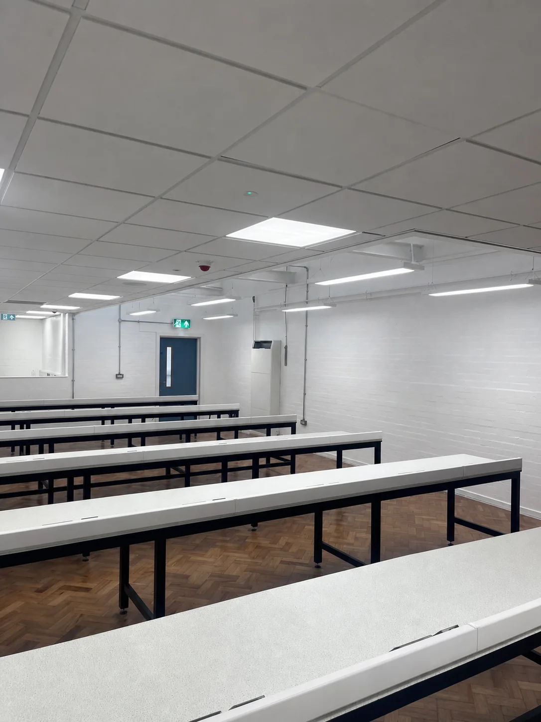 Completed laboratory with suspended and recessed lighting